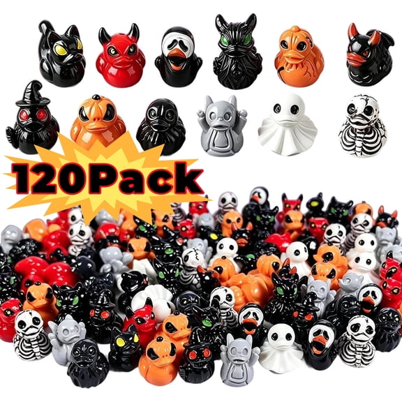 Halloween Resin Figurines Set - 64pcs Bulk Mini Ducks Decor for Halloween Christmas Party Decor