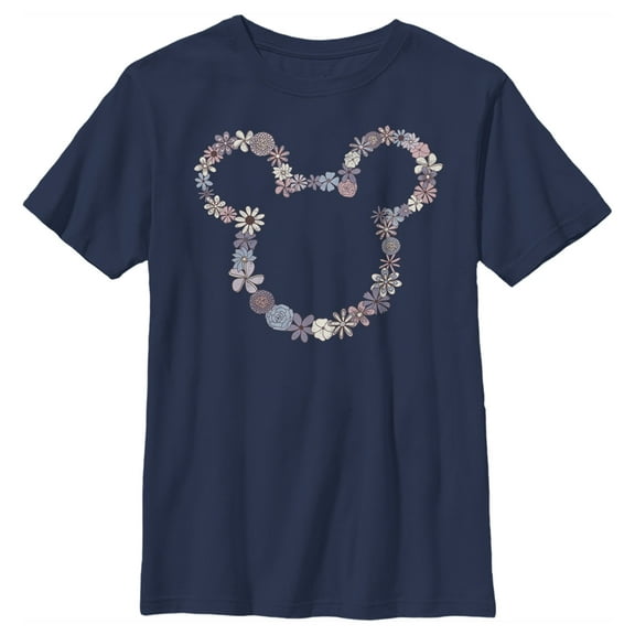 Boy's Mickey & Friends Mickey Mouse Floral Outline Silhouette  Graphic Tee Navy Blue Large
