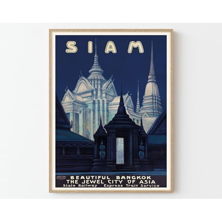 Siam Beautiful Bangkok Vintage Travel Poster Art Print | Home Decor Wall Art Gift, 8x12 UNFRAMED