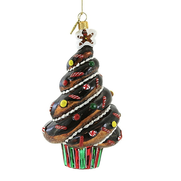 Huras Family Chocolate Christmas Tree - 1 Glass Ornament 6 Inch, Glass - Ornament Sweets Pastry Cake S641