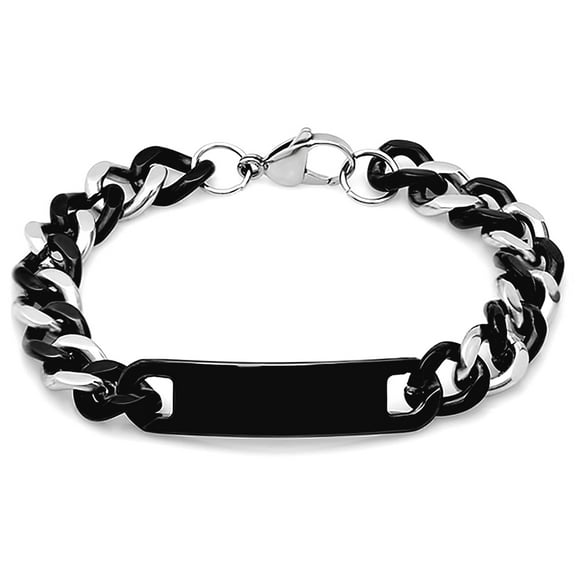 Stainless Steel Black-tone Mens Comfort Curb ID Bracelet Identification Bracelet for Men