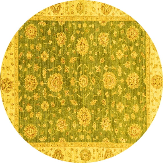 Ahgly Company Indoor Round Oriental Yellow Traditional Area Rugs, 4' Round