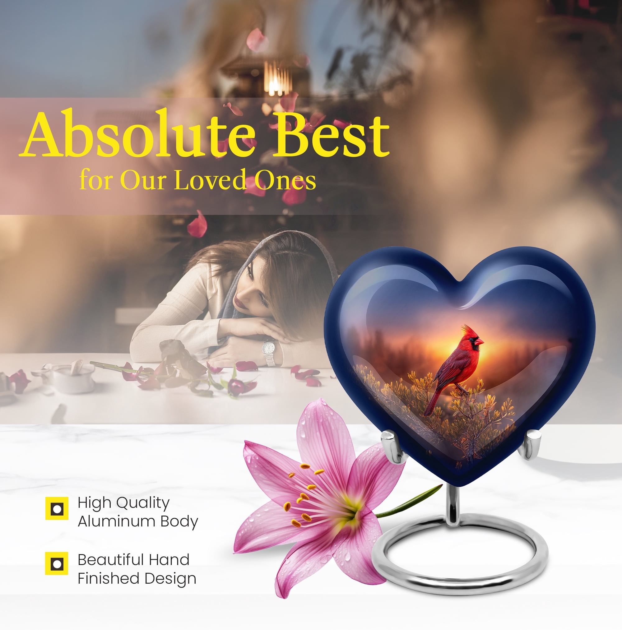 MUKTIVE Cardinal Bird Cremation Urns for Adult Male - Large Green Funeral Urn for Ashes for Women - Memorial Ash Container for Human Ashes - Burial Urn for Mom - 8 Inch