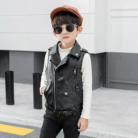 

Toddler Boys Coats & Jackets Autumn Winter Imitation Leather Motorcycle Leisure All-Match Leather Vest Boys Outdoor Jackets & Outerwear Daily-Wear