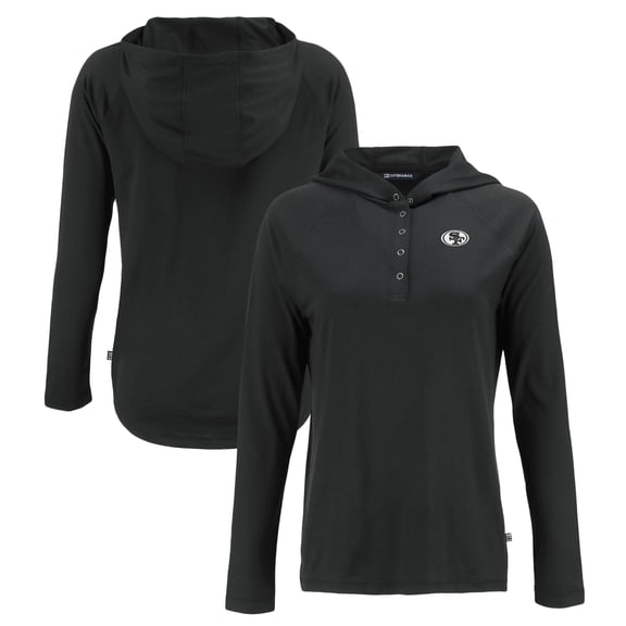 Women's Cutter & Buck Black San Francisco 49ers Coastline Epic Comfort Eco Recycled Long Sleeve Hoodie T-Shirt
