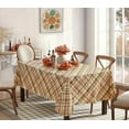thumbnail image 2 of Harvest Diagonal Plaid Fall Thanksgiving Vinyl Flannel Backed Tablecloth, Autumn Green, Rust and Brown Plaid Wipe Clean Easy Care Fall Tablecloth, 52" x 52" Square, 2 of 6