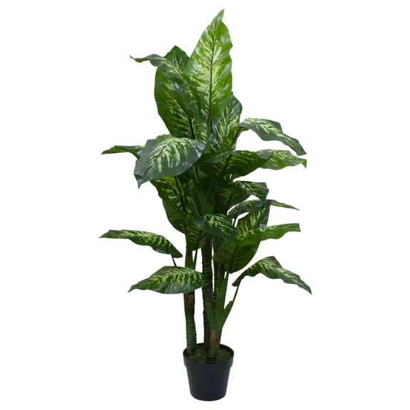 58" Artificial Wide Leaf Green Dieffenbachia Potted Plant