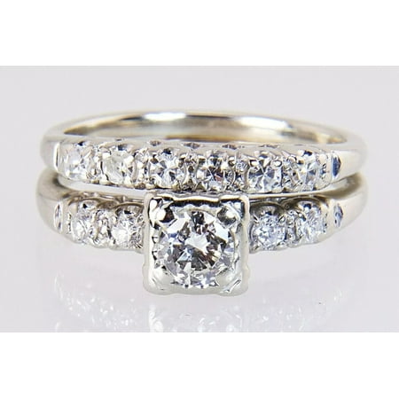 Accents Half Eternity Diamond Engagement Ring, Art Deco Pave Set Bridal Set Wedding Ring, Women's Two Set Anniversary Ring For Her, 2.2 Ct Simulated Round Cut Diamond, 14K White Gold Plated