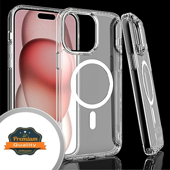 Xpression Cover for Apple iPhone 15 Pro Max (6.7") Magnetic Case with Built in Magnets Compatible with MagSafe, Transparent Slim Hybrid Frame Bumper Phone Case - Clear