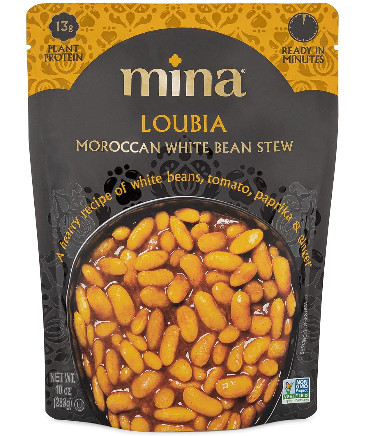 Mina Loubia, Moroccan White Beans - 10 oz, 6 Pack, Vegan, Gluten Free, Ready to Eat Meals
