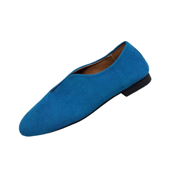 Womens V Cut Flats Ballet Faux Suede Square Toe Comfortable Non-Slip Dress Shoes Blue,Size 8.5