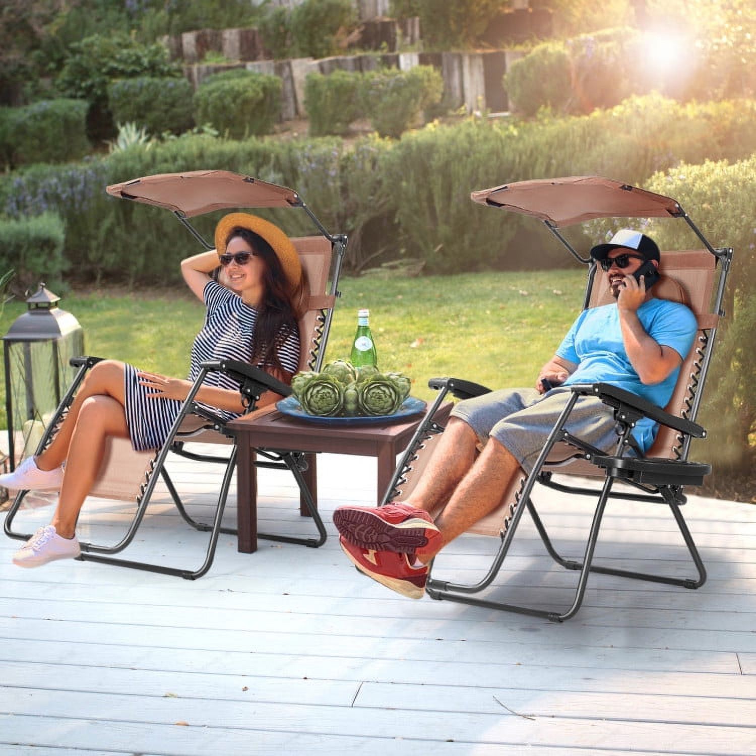 Folding Recliner Lounge Chair with Shade Canopy Cup Holder - image 3 of 6