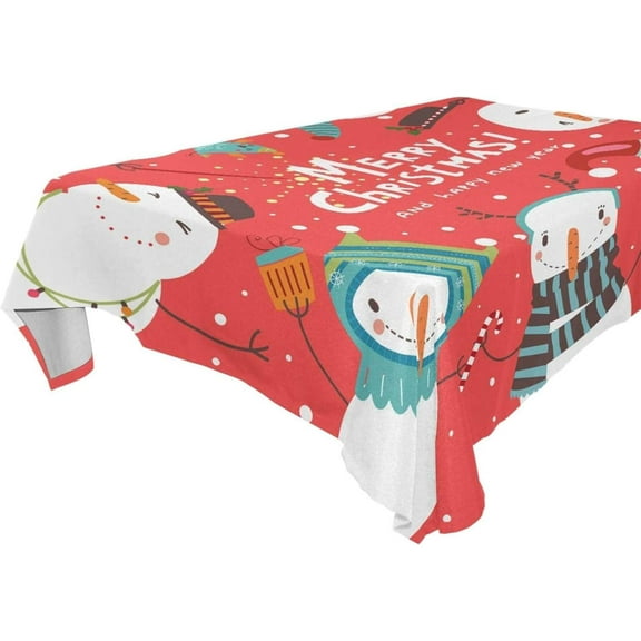 SKYSONIC 60"x60" Square Tablecloth with Christmas Round Dance of Snowman Prints, Anti-Wrinkle and Smooth Table Cloth for Kitchen/Home/Dinning Wedding Decoration