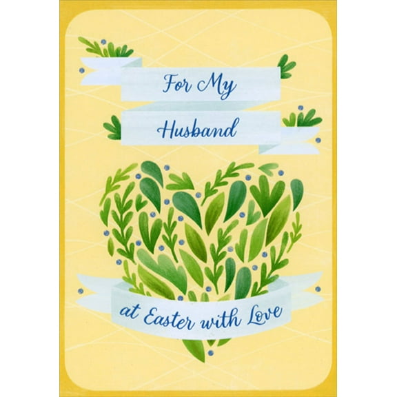 Designer Greetings Green Leaves and Vines in Heart Shape on Yellow Husband Easter Card