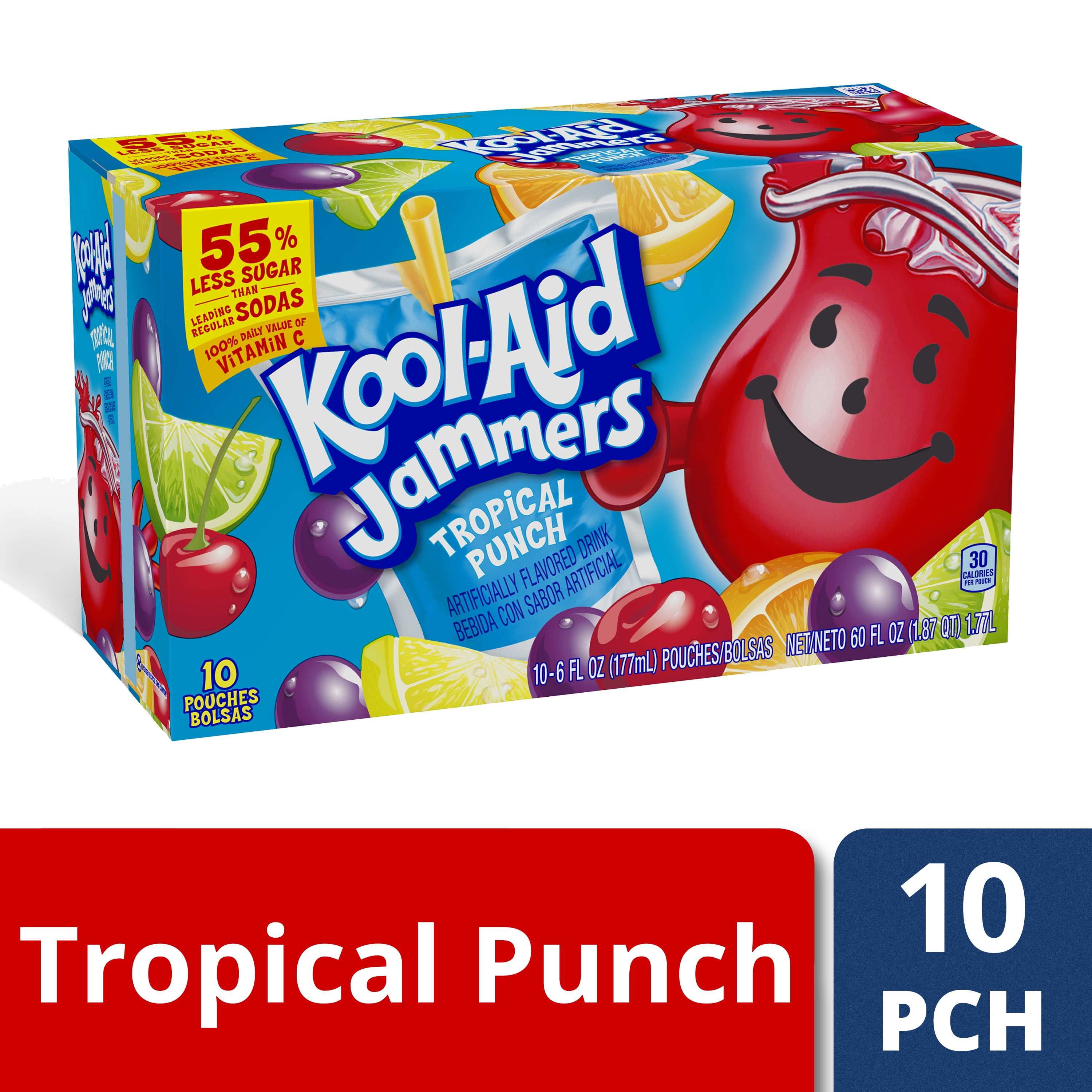 KoolAid Jammers Tropical Punch Flavored Drink, 10 ct Pouches, 60.0 fl oz Box