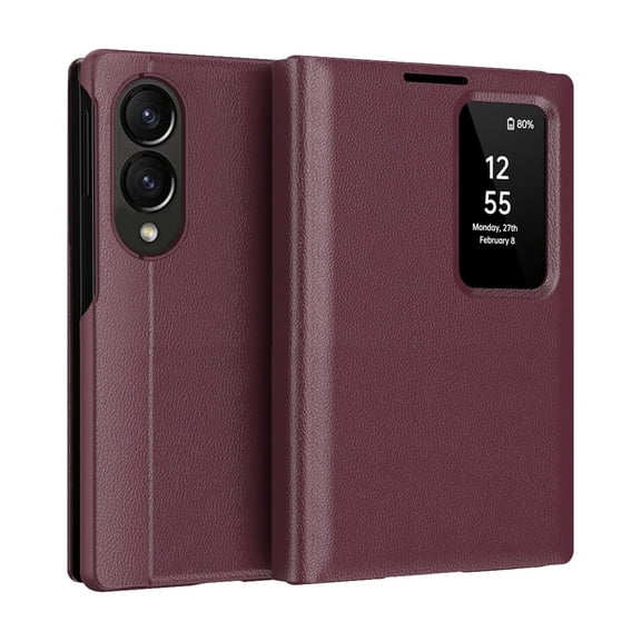 Compatible WIth Samsung Galaxy Z Fold8 Phone Case,Flip Cover,With Card Slots,With Intelligent Window,PU Leather Shockproof Anti-fall Thin Fit Phone Case for Samsung Galaxy Z Fold8,Red