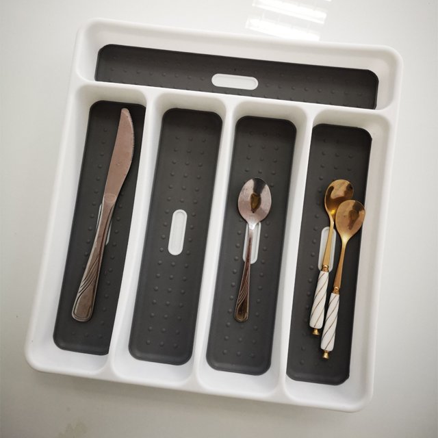 Juego de cubiertos, juego de cubiertos pulido espejo, servicio apto para lavavajillas para tenedor/cuchara con 5 compartimentos antideslizantes para cubiertos cajón organizador caja bandeja