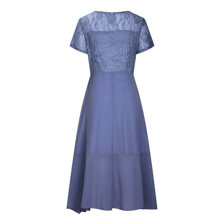 Gubotare Women Floral Lace V Neck Short Sleeve Formal Chiffon Dress, Swing  Party Midi Wedding Guest Dresses for Women(Gray,S) - Walmart.com