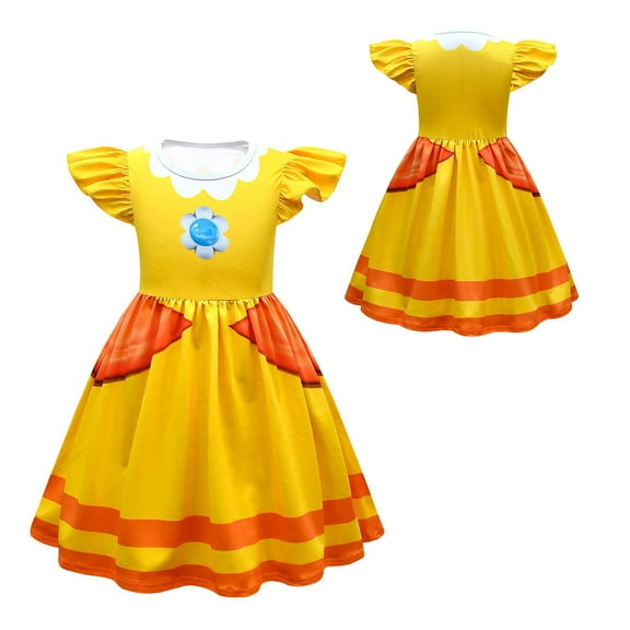 Princess Yellow Cartoon Costume Dress for Girls Cosplay Halloween Outfit