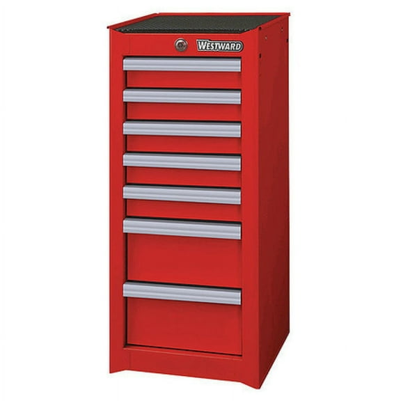 WESTWARD Side Cabinet, 7 Drawer, Red, Steel, 15-1/2 in W x 18 in D x 34 in H