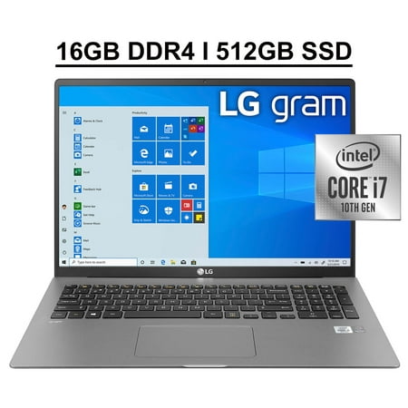 LG Gram 17 Business Laptop 17.3" WQXGA IPS Display 10th Gen Intel Quad-Core i7-1065G7 16GB DDR4 512GB SSD Intel Iris Plus Graphics Backlit Keyboard Fingerprint HDMI USB-C Win10 Gray