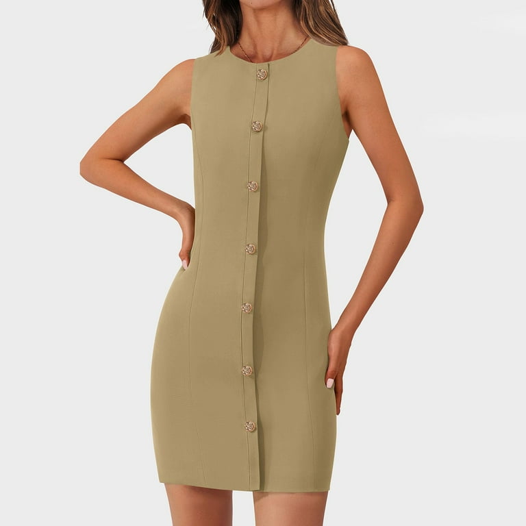 brown corporate dress Rihoas Vintage Button-Front Coat Dress
