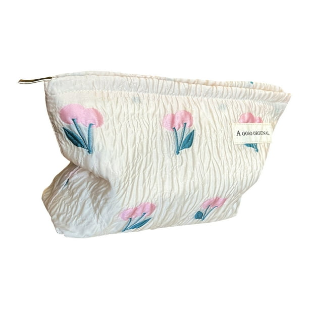 Bolsa de Maquillaje de Tela Floral, Bolsa de Viaje Grande, Organizador de Cosméticos de Tela, Impermeable, Plegable, Portátil, para Dormitorio, para Oficina, con Capacidad Amplia