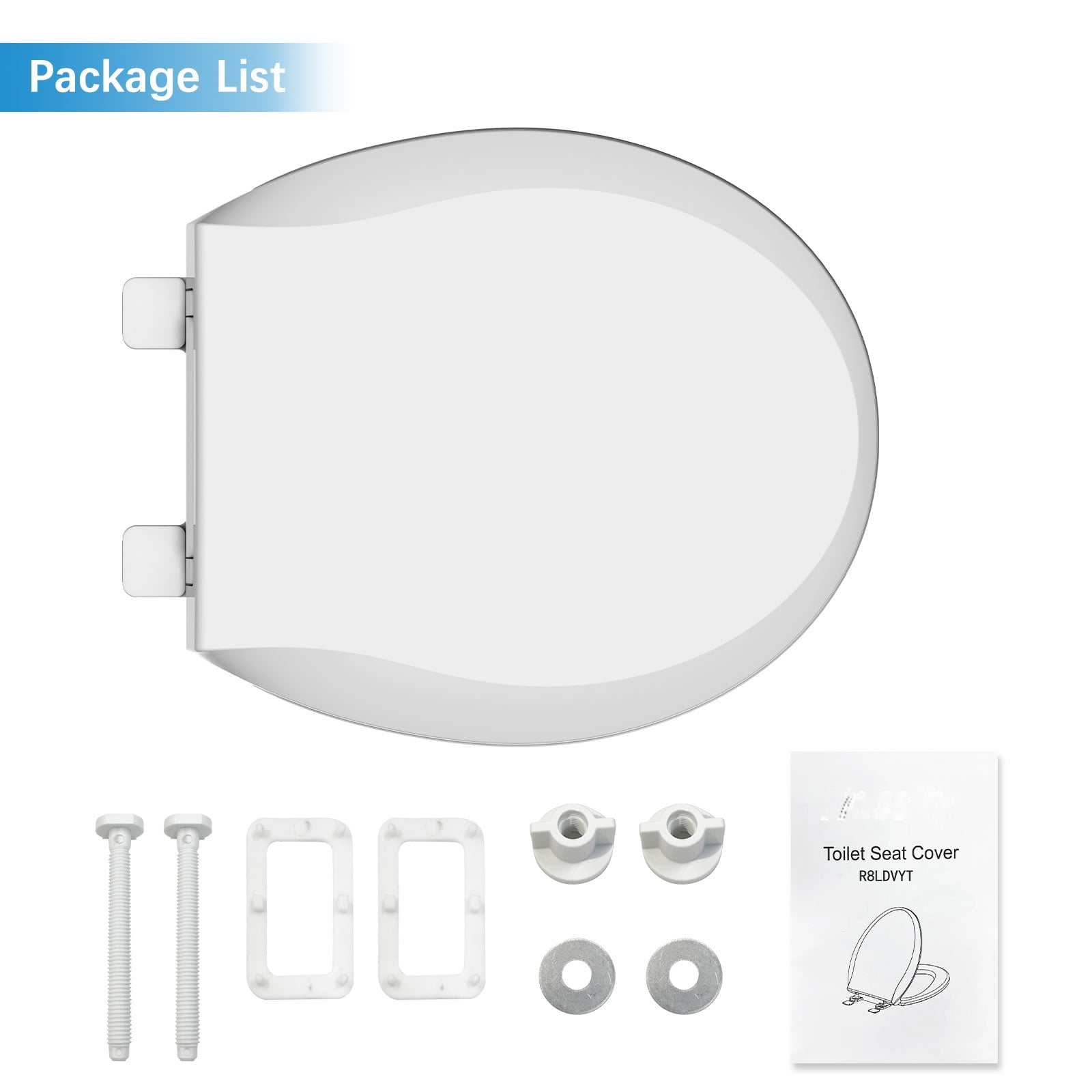 Toilet Seat, Round Toilet Seat Quiet-Close Toilet Lid Easy Clean and Install Universal Durable Plastic White Toilet Seat-17''