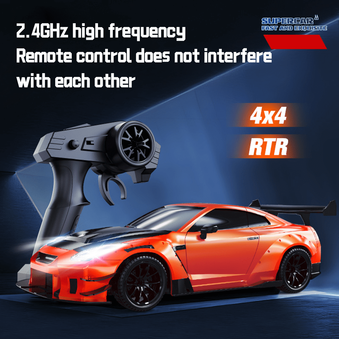 1:20 Scale High-Speed Remote Control Drift Car with Realistic Lights, 2.4GHz 4WD RC Stunt Car, 50-80m Range, USB Rechargeable, Ready-to-Run Racing Toy for Teens & Adults
