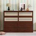 thumbnail image 2 of Queen Size Murphy Bed Cabinet with Rattan Design, Pine Wood Wall Bed with Storage Drawer, Space Saving Furniture for Guest Room, Walnut Finish, 2 of 9