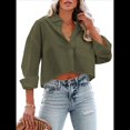 thumbnail image 3 of Camisas de Mujer con Botones, Tops Casuales de Larga, Blusa con Solapa y Bolsillo en el Pecho Verde S, 3 of 8