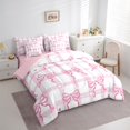 thumbnail image 3 of Feelyou Princess Kawaii Bow Bedding Comforter Set 7 Pieces for Kids, Pink Buffalo Plaid Full Bedding Set, Cute Bowknot Theme Reversible Fitted Sheet Flat Sheet, Ultra Soft Bedroom Decor, 3 of 8