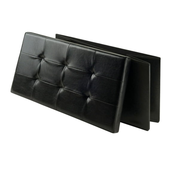 Ashford Ottoman with Storage, Faux Leather Folding Ottoman, Black Storage Cube, Living Room Footrest, Bedroom Organizer, 15"H x 29.9"W x 15"D