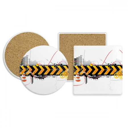 

Logo Long Black And Yellow Strips Coaster Cup Mug Holder Absorbent Stone Cork Base Set