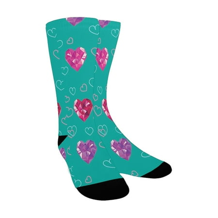 

Teal Decor Crystal Hearts Gemstone Jewelry ValentineS Day Celebrating Love Romantic Art Red Fuchsia Custom Socks for Women