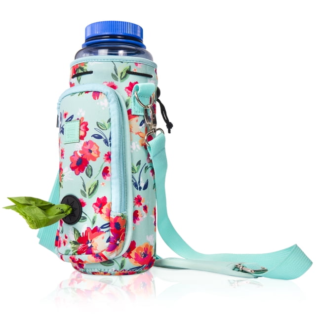 Made Easy Kit Water Bottle Carrier with Pocket for Dog Poop Waste Bags and Adjustable Padded Shoulder Strap