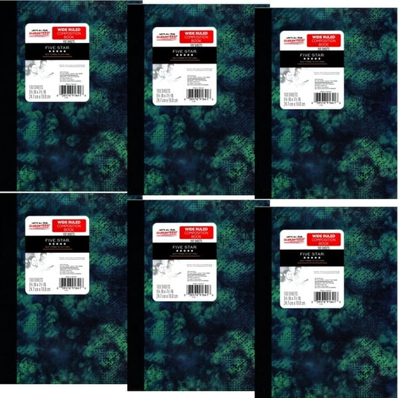 Pack of 6 - Mead Five Star Wide Ruled Plastic Cover Composition Notebook - Blue with Silver Diamonds (100 Sheets)