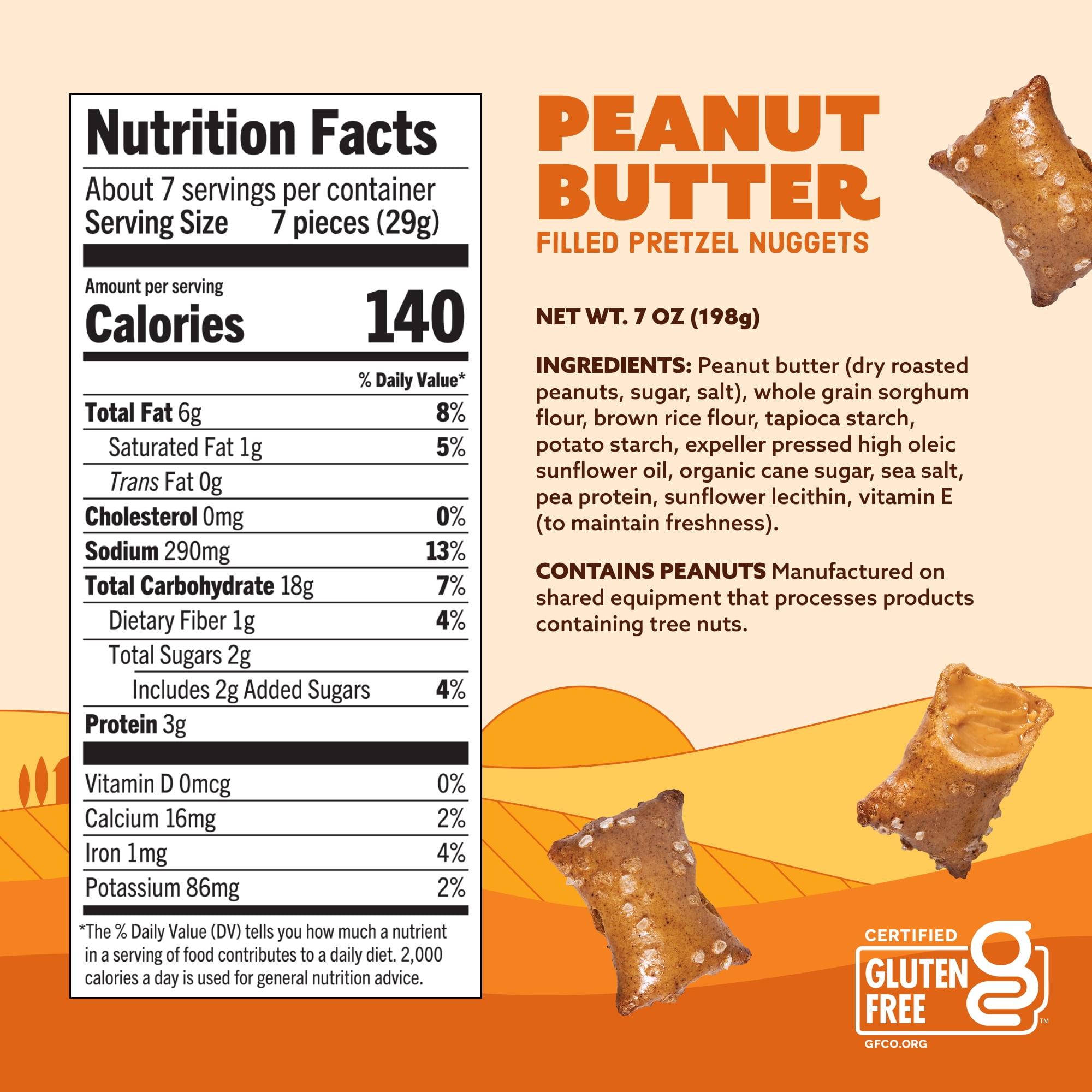 Quinn Peanut Butter Filled Pretzel Nuggets, Gluten Free Snacks, 7 oz Bag