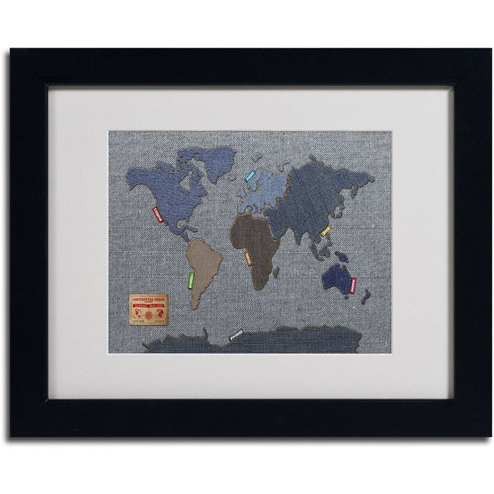Trademark Fine Art "Denim World Map" Matted Framed Art by Michael Tompsett