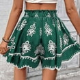 thumbnail image 5 of Flowy Boho Shorts for Women Summer Trendy Printed Beach Casual Wide Leg Elastic Waist Short Pants (L, Green), 5 of 7