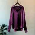 thumbnail image 5 of Women's Long Sleeved Satin Lapel Shirt Solid Color Fashion Shirt Basic Fall Clothes Outfits Winter Clothing, 5 of 5