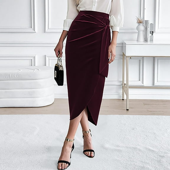 Taylonsss Maxi Skirts for Women Elegant Knit Elastic Pique Mid-Length Pencil Skirt Solid-colored Golden Velvet Twisted Slit Skirt Dress