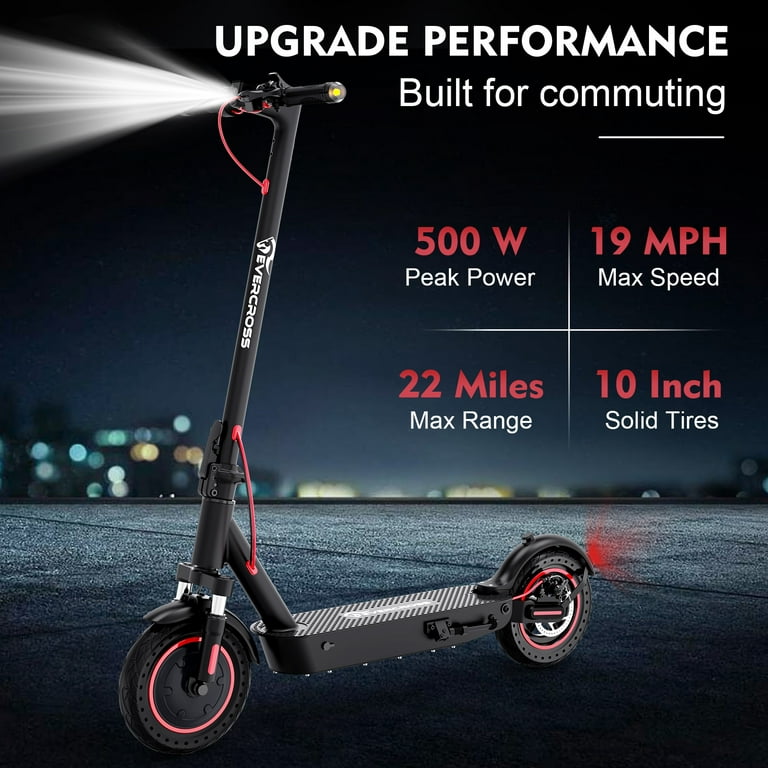 EVERCROSS Electric Scooter Adult, 10'' Solid Tires, 500W Motor Up to 19 MPH & 22 Miles, Dual Shock Absorption, Folding Electric Scooter for Adult