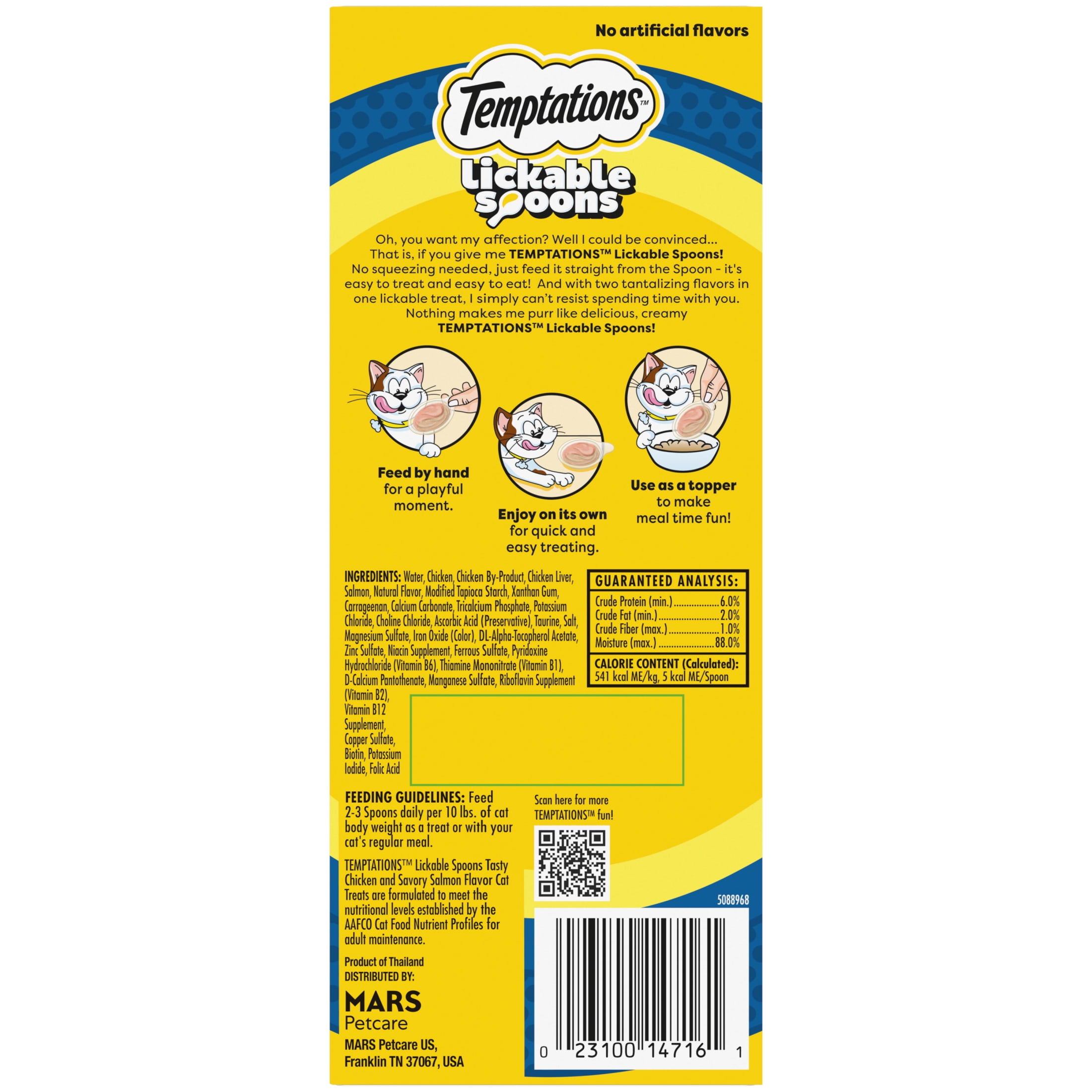 (12 pack) Temptations Lickable Spoons Wet Cat Treat, Tasty Chicken and Savory Salmon, 10 Grams, Pack of 4