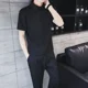thumbnail image 2 of Conjunto de pantalones negros para hombre, lisos, sin logotipo, para entrenamiento, camisetas, pantalones, trajes para hombre, corte ajustado, XL, dos piezas, estilo coreano 2024, elástico, 2 of 5