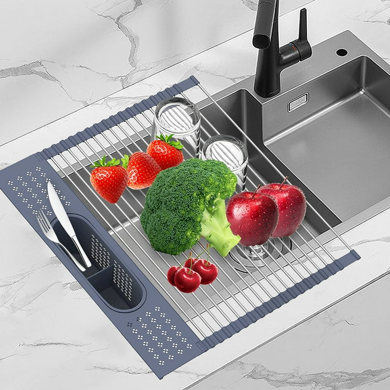  Zulay 20.5” x 13” Roll Up Drying Rack - Silicone-Coated Stainless  Steel Over Sink Dish Drying Rack - Multipurpose Foldable Sink Rack for  Kitchen Counter - Non-Slip, Heavy-Duty Drying Rack (Gray)