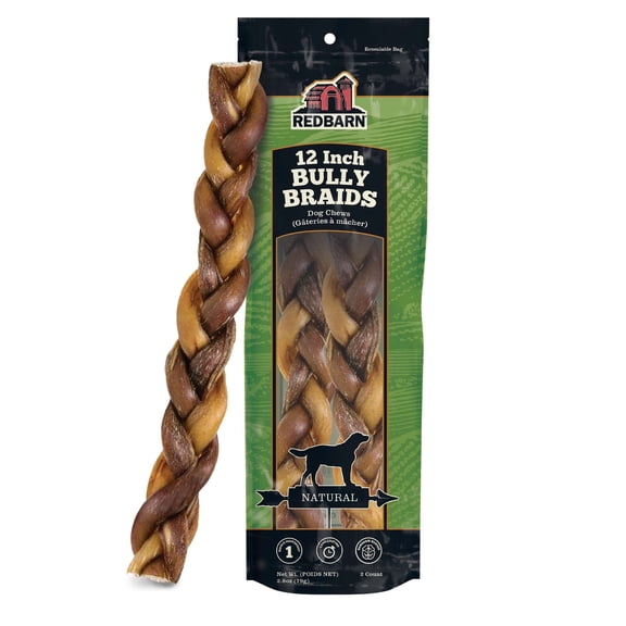 Redbarn All-Natural 12" Braided Bully Stick for Dogs, 2 Count