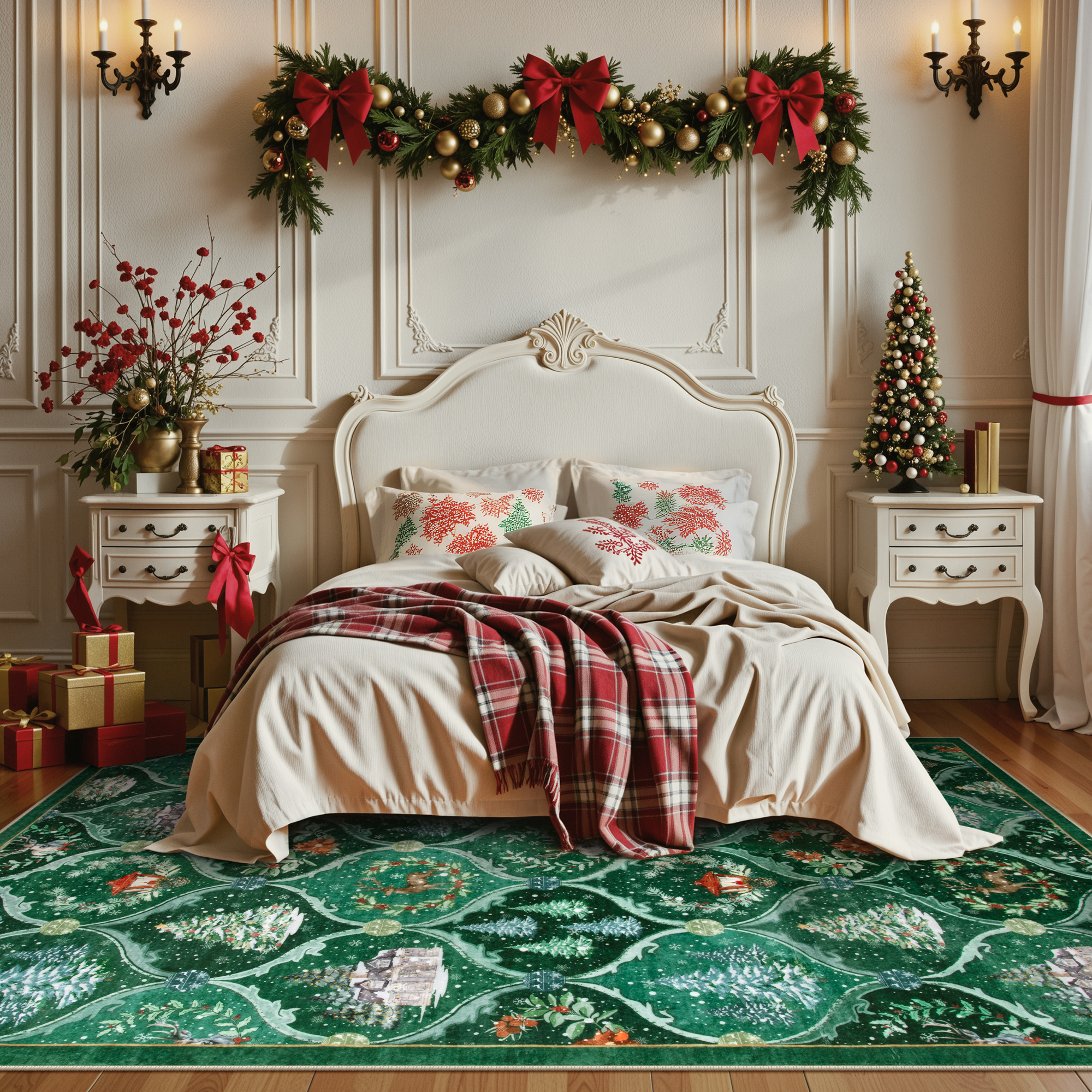 Moynesa 8'x10' Christmas Area Rug for Living Room, Large Rug Xmas Tree Modern Rug Kitchen Rug Washable Rug Non Slip Moroccan Carpet Holiday Decor Soft Accent Rug for Bedroom Dining Room, Green