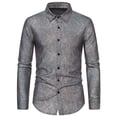 thumbnail image 2 of Men's Metallic-Disco Shirts Shiny Slim Fit Long Sleeve Button Down Collar T Shirt Trendy Solid Nightclub Party Christmas Tops, 2 of 8