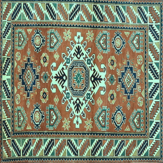 Ahgly Company Indoor Square Geometric Light Blue Traditional Area Rugs, 3' Square